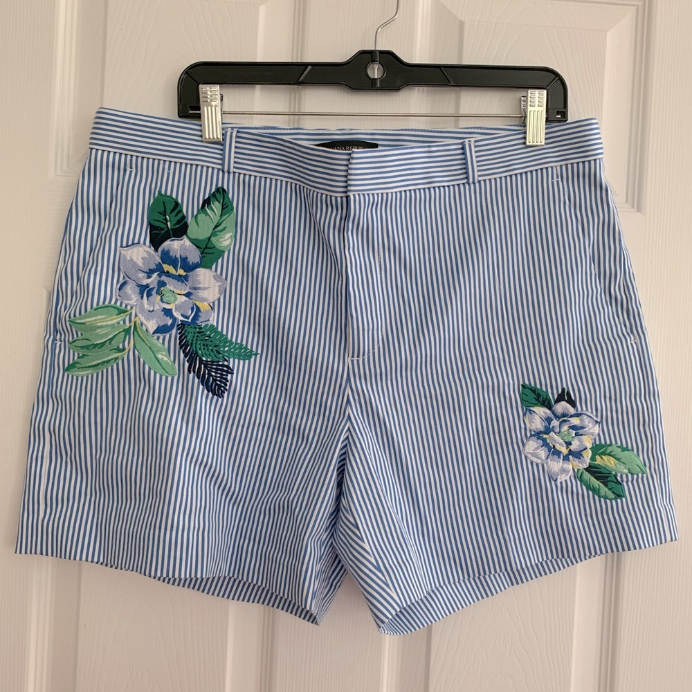 Banana Republic Shorts: Blue/White Striped, Floral Embroidery, Front Zip 14